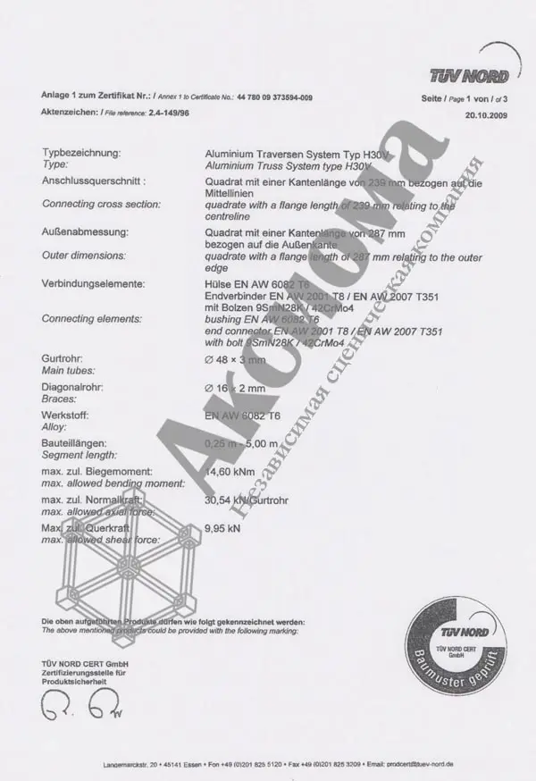 Акт испытания ферм Prolyte: часть 2