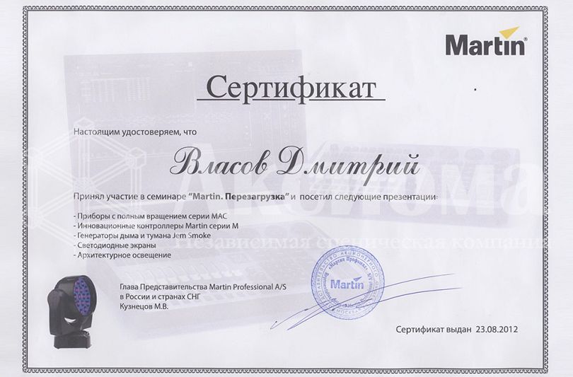 Сертификат "MARTIN. Перезагрузка"